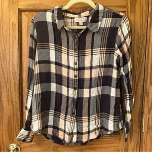 Olive & Oak Long Sleeve Plaid Flannel Button Down Shirt Blouse Top Size M